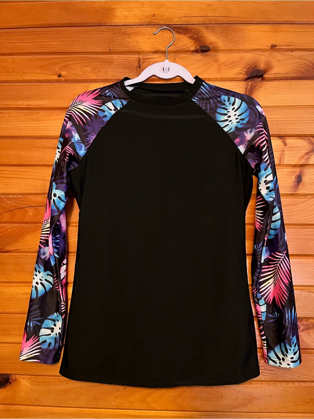 Women's Black Rash Guard Set with Tropical Print